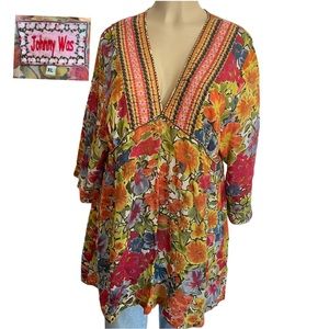 Johnny Was Multicolor Floral V-Neck Blouse